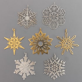 METROPOLITAN MUSEUM OF ART STERLING SILVER SNOWFLAKE AND STAR ORNAMENTS, LOT OF SIX