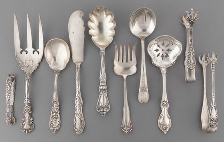 GORHAM AND OTHER STERLING SILVER SERVING UTENSILS, LOT OF TEN