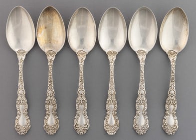 GORHAM "IMPERIAL CHRYSANTHEMUM" STERLING SILVER DESSERT / SOUP SPOONS, SET OF SIX