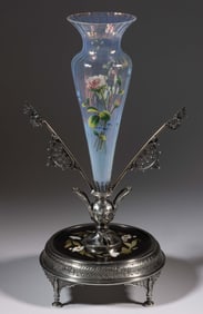 REED & BARTON AESTHETIC MOVEMENT SILVER-PLATED AND PIETRA DURA CENTERPIECE / EPERGNE