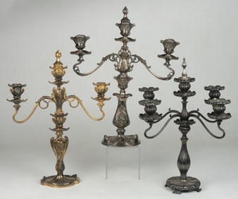 PAIRPOINT ART NOUVEAU SILVER-PLATED CANDELABRA, LOT OF THREE