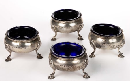 ENGLISH GEORGE V STERLING SILVER OPEN SALTS, SET OF FOUR