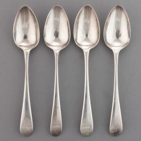 ENGLISH GEORGIAN STERLING SILVER SMALL TEASPOONS, SET OF FOUR