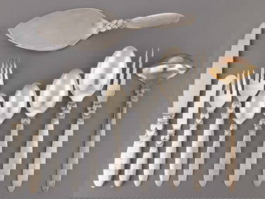 GEORG JENSEN DANISH "CACTUS" STERLING SILVER 65-PIECE FLATWARE SERVICE (1 of 2)