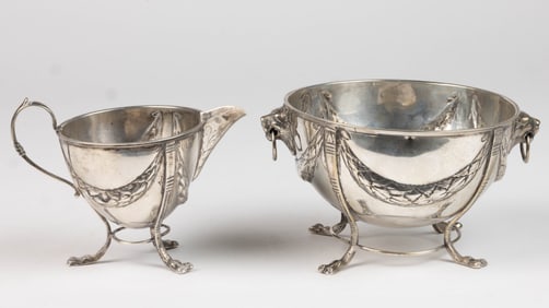 DANISH 0.826 SILVER TWO-PIECE CREAMER AND OPEN SUGAR SET