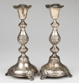 JAN POGORZELSKI, RUSSIAN-POLISH 0.875 SILVER CANDLESTICKS, PAIR