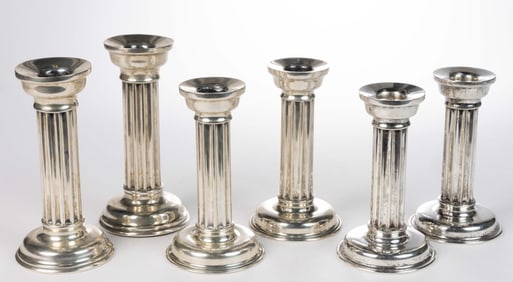 MEXICAN AND OTHER STERLING SILVER ASSEMBLED CANDLESTICK SET, LOT OF SIX