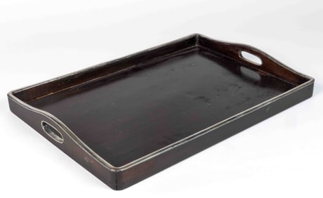 JAPANESE 0.950 SILVER-RIMMED HARDWOOD TRAY