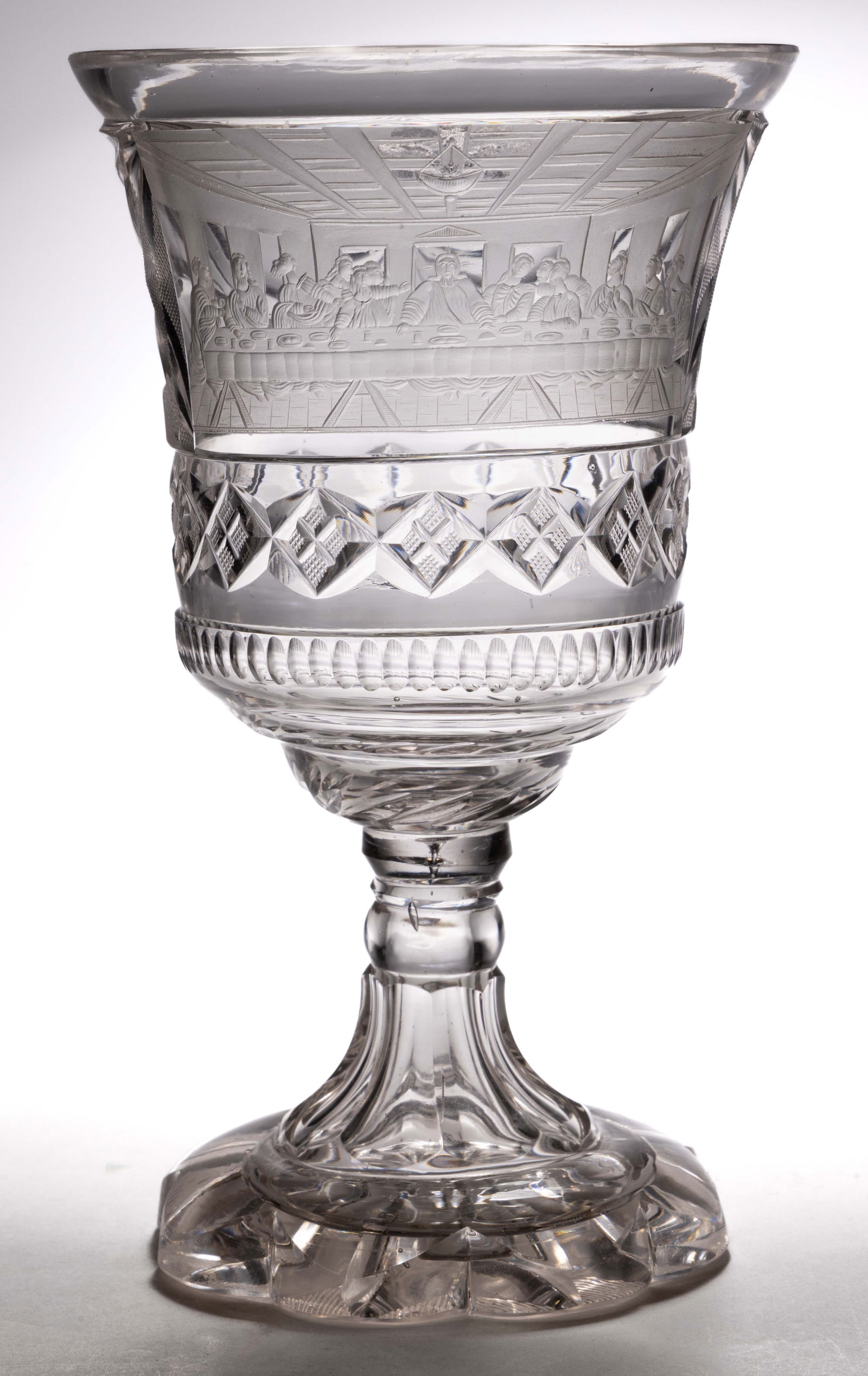 BOHEMIAN CUT AND FINELY ENGRAVED GLASS "LAST SUPPER" GOBLET / POKAL (1 of 3)