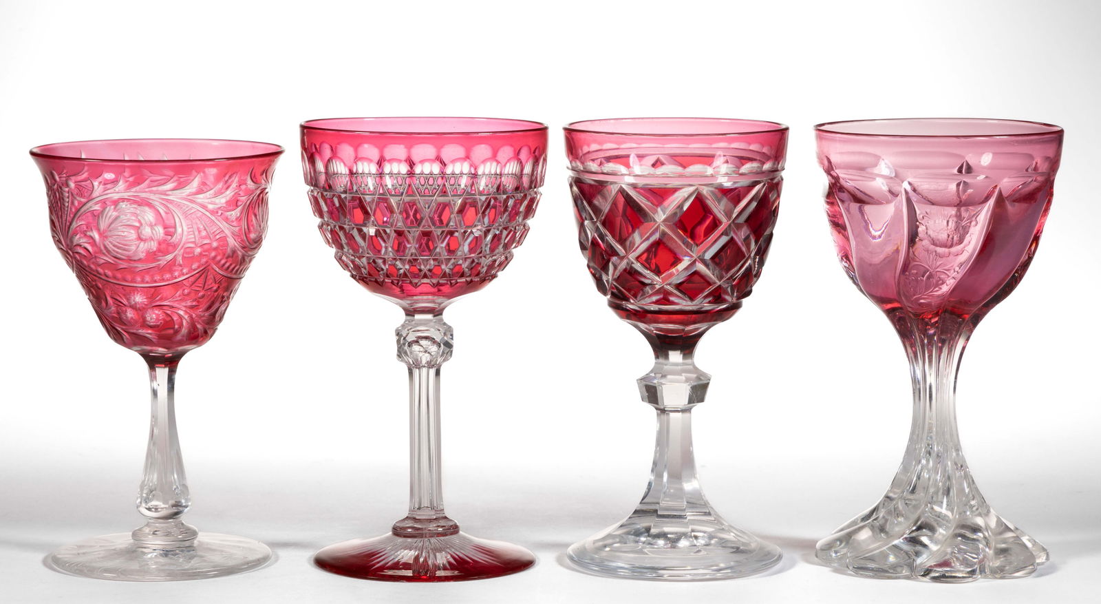 ENGLISH / AMERICAN CUT-OVERLAY ART GLASS DRINKING VESSELS, LOT OF FOUR (1 of 1)