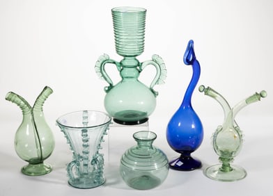 FREE-BLOWN REVIVAL GLASS ARTICLES, LOT OF SIX