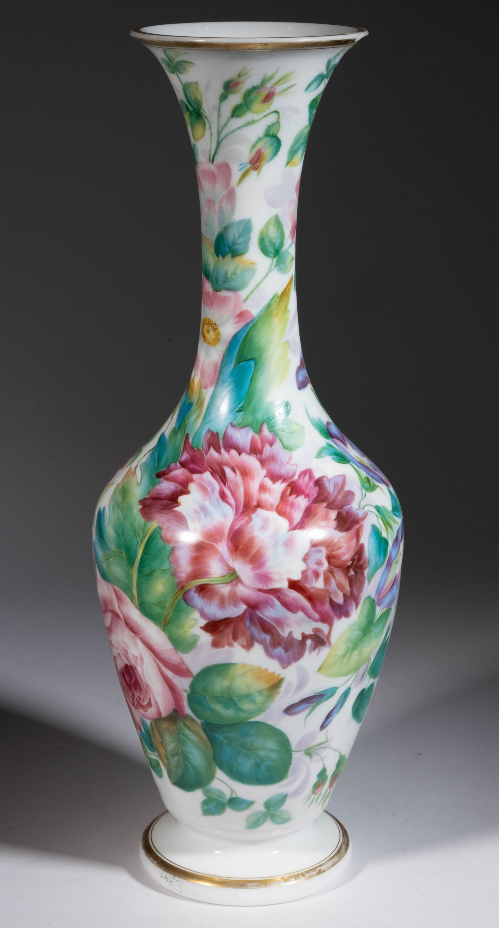 FRENCH FINELY DECORATED OPAL LARGE GLASS VASE (1 of 4)