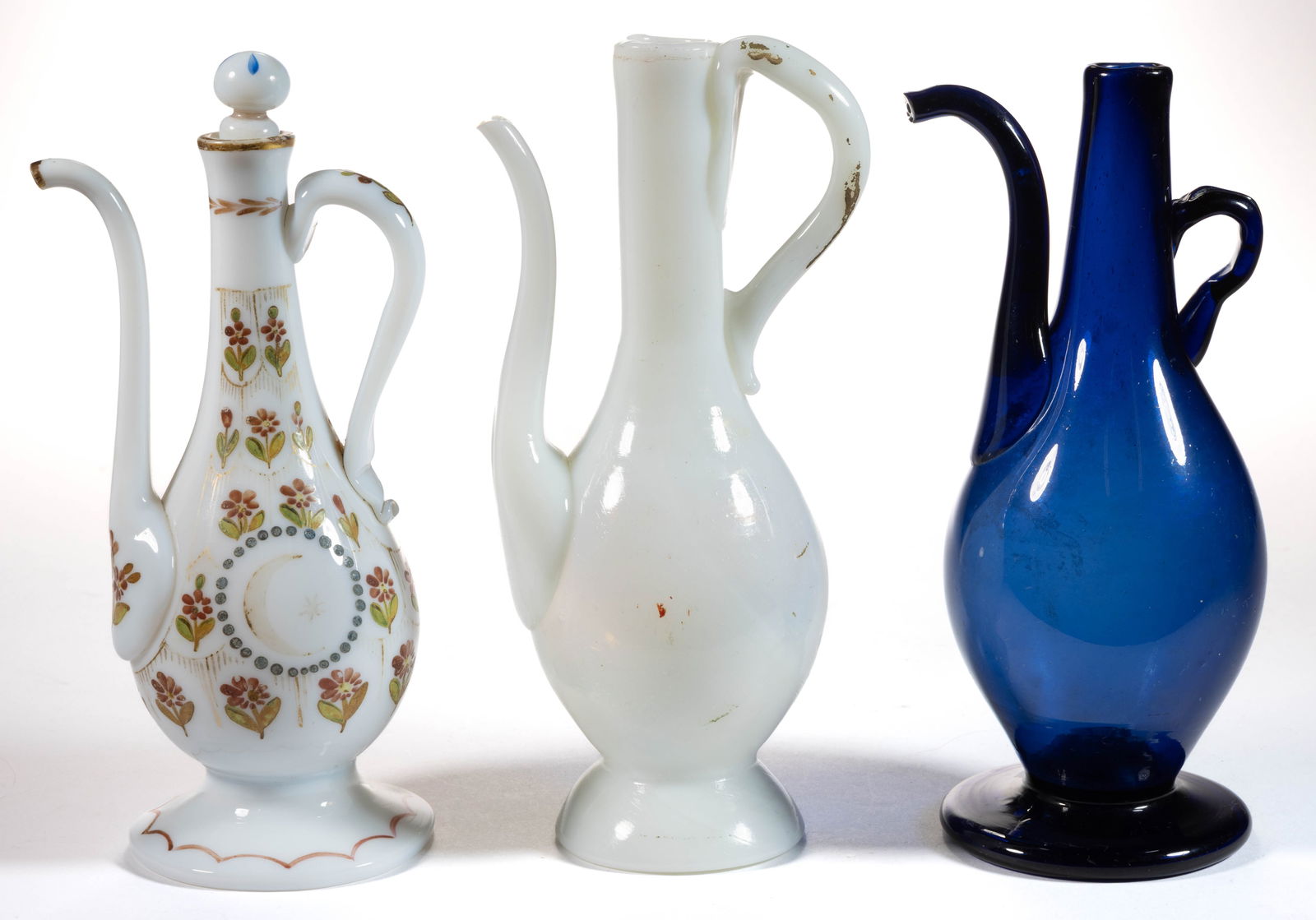 FREE-BLOWN GLASS EWERS / POURING VESSELS, LOT OF THREE (1 of 1)