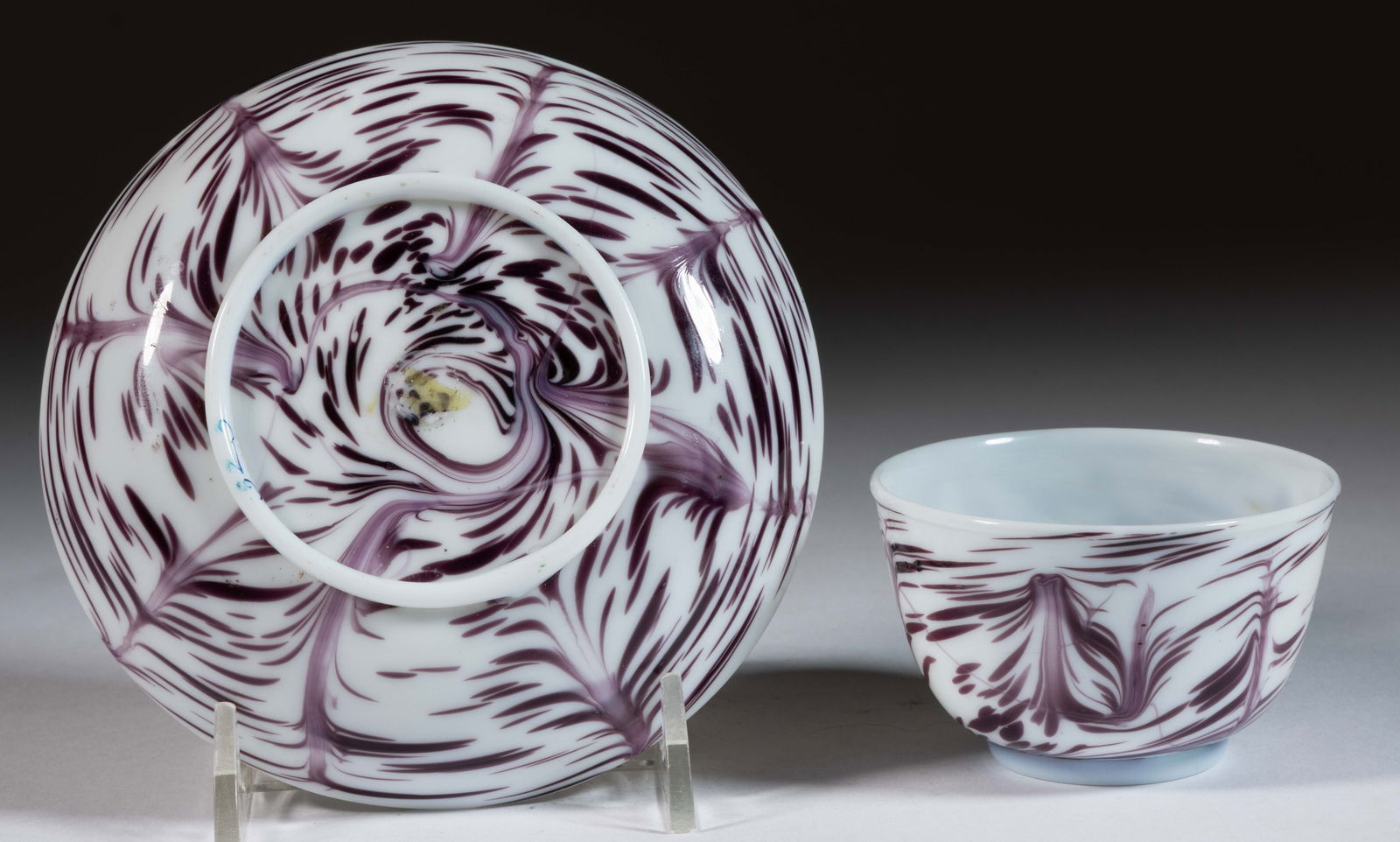 CONTINENTAL FREE-BLOWN AND SPATTER-DECORATED GLASS CUP AND SAUCER (1 of 2)