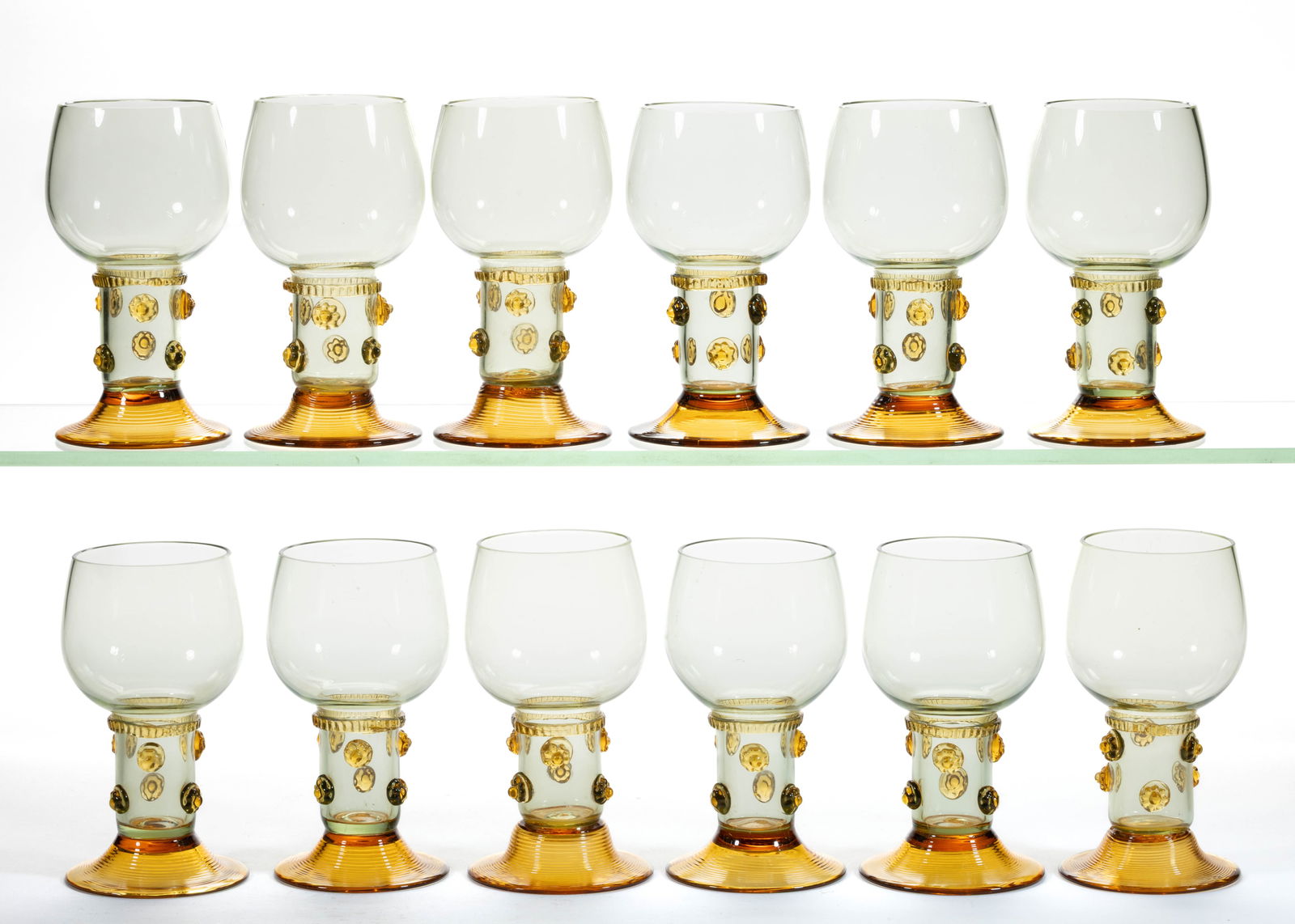 STUDIO ART GLASS ANTIQUE-STYLE ROEMERS, SET OF 12 (1 of 1)