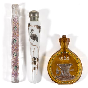 EUROPEAN GLASS PUNGENT / SCENT BOTTLES, LOT OF THREE