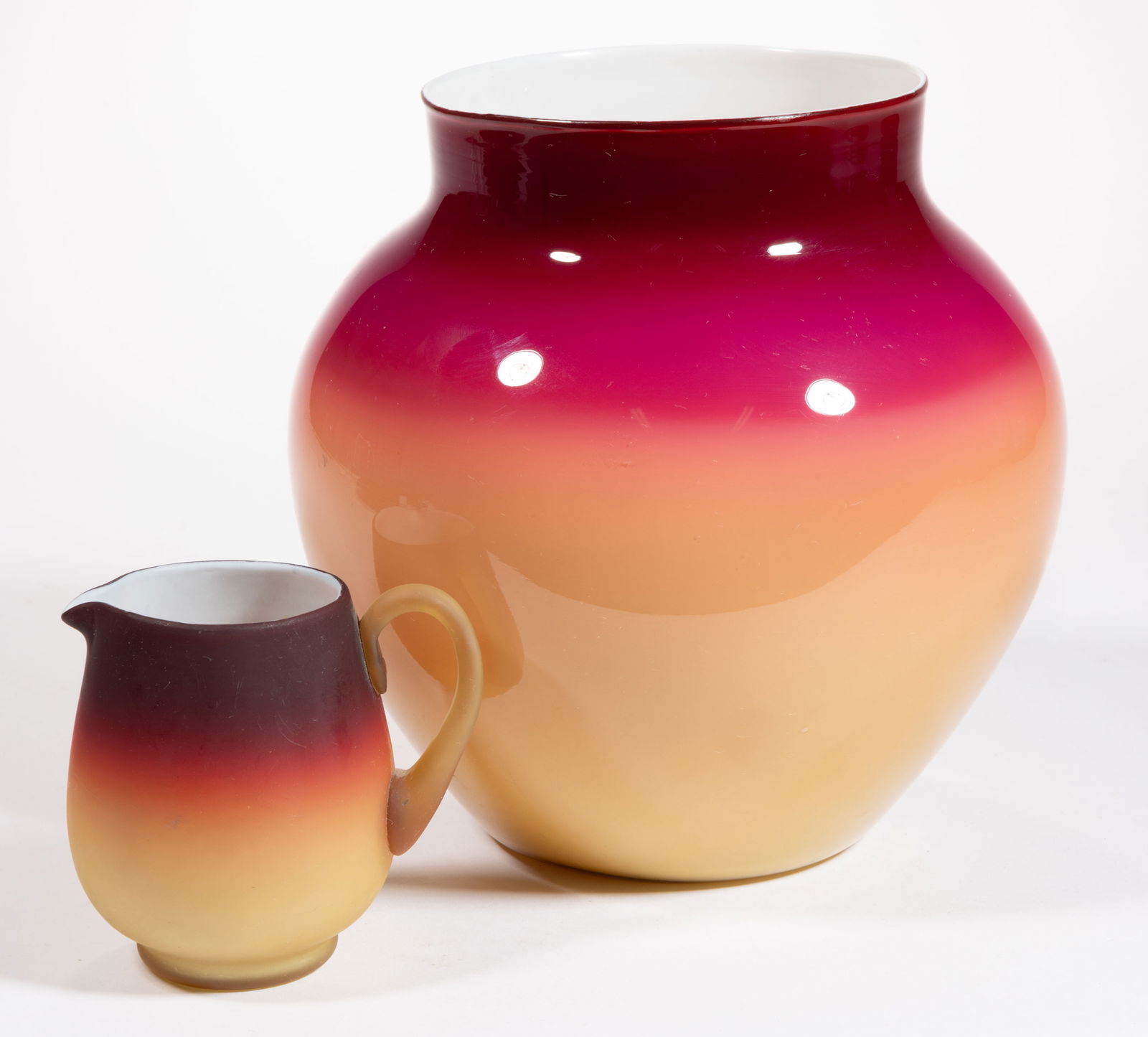 HOBBS CORAL / PEACH BLOW ART GLASS ARTICLES, LOT OF TWO (1 of 1)