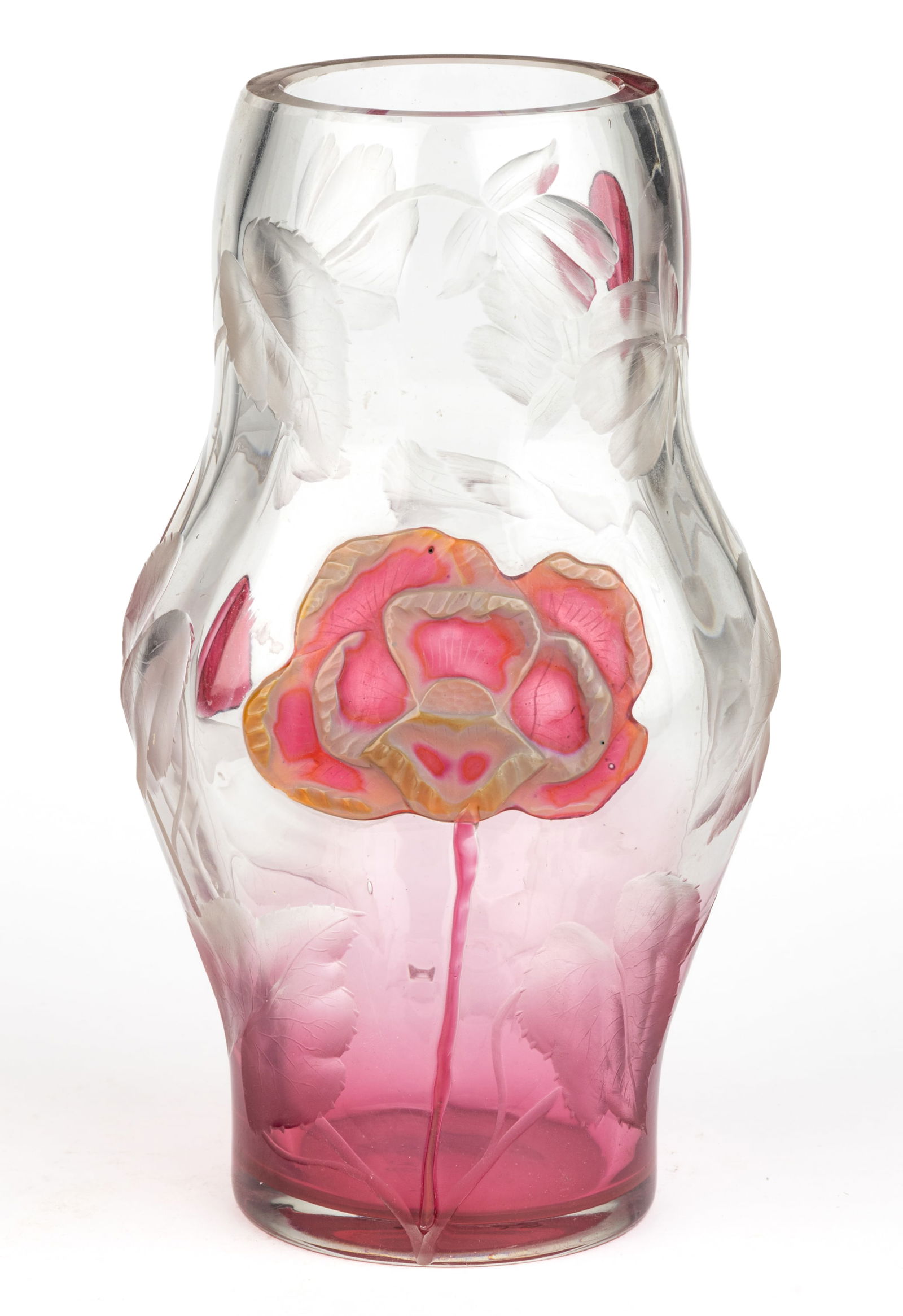 MOSER ART NOUVEAU INTAGLIO CUT-OVERLAY ART GLASS VASE (1 of 4)