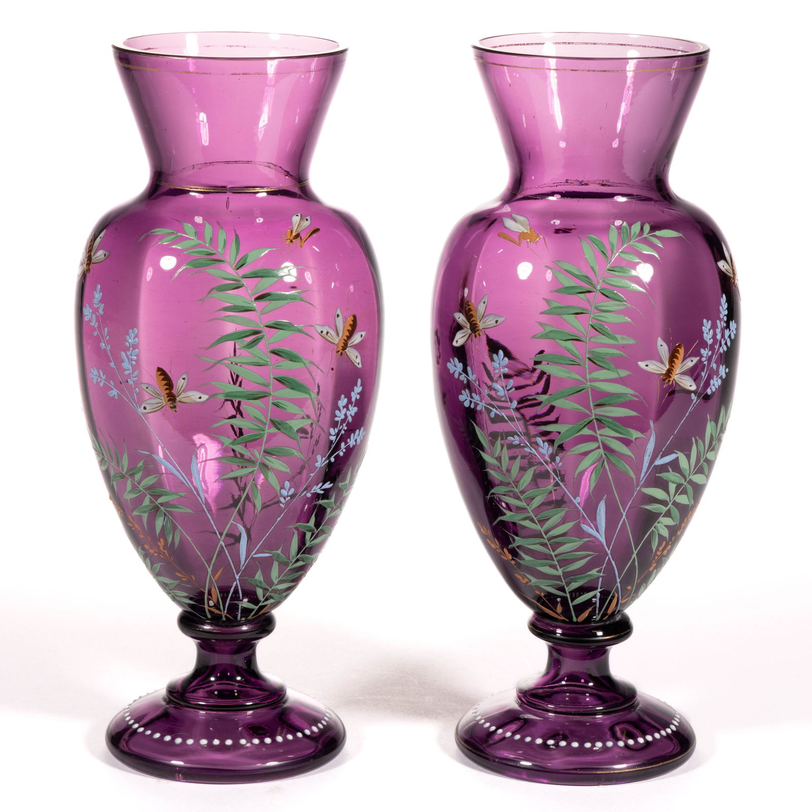 MOSER ATTRIBUTED ENAMEL-DECORATED ART GLASS PAIR OF VASES (1 of 4)