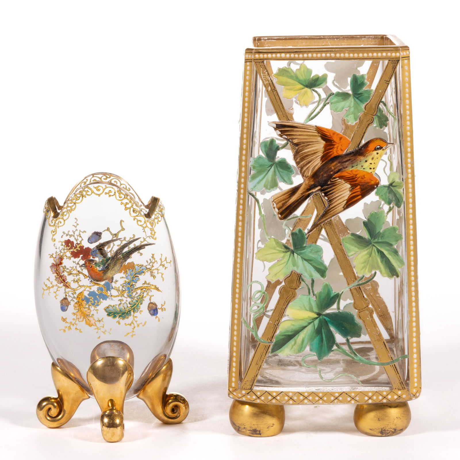 MOSER ATTRIBUTED ENAMEL-DECORATED ART GLASS ARTICLES, LOT OF TWO (1 of 4)