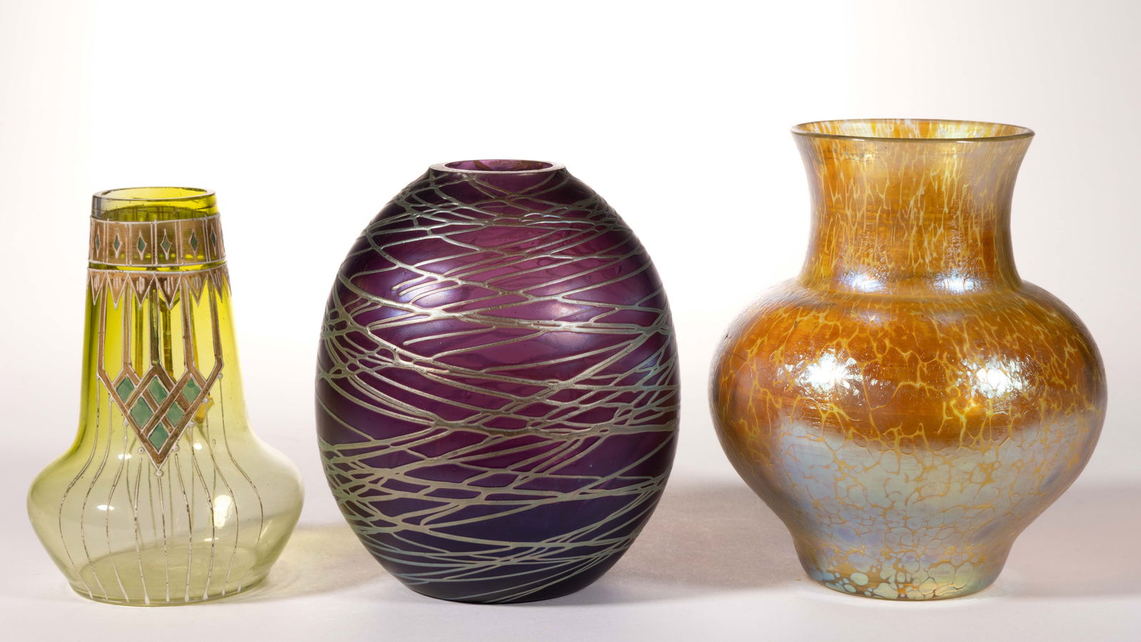 BOHEMIAN ART GLASS VASES, LOT OF THREE (1 of 3)