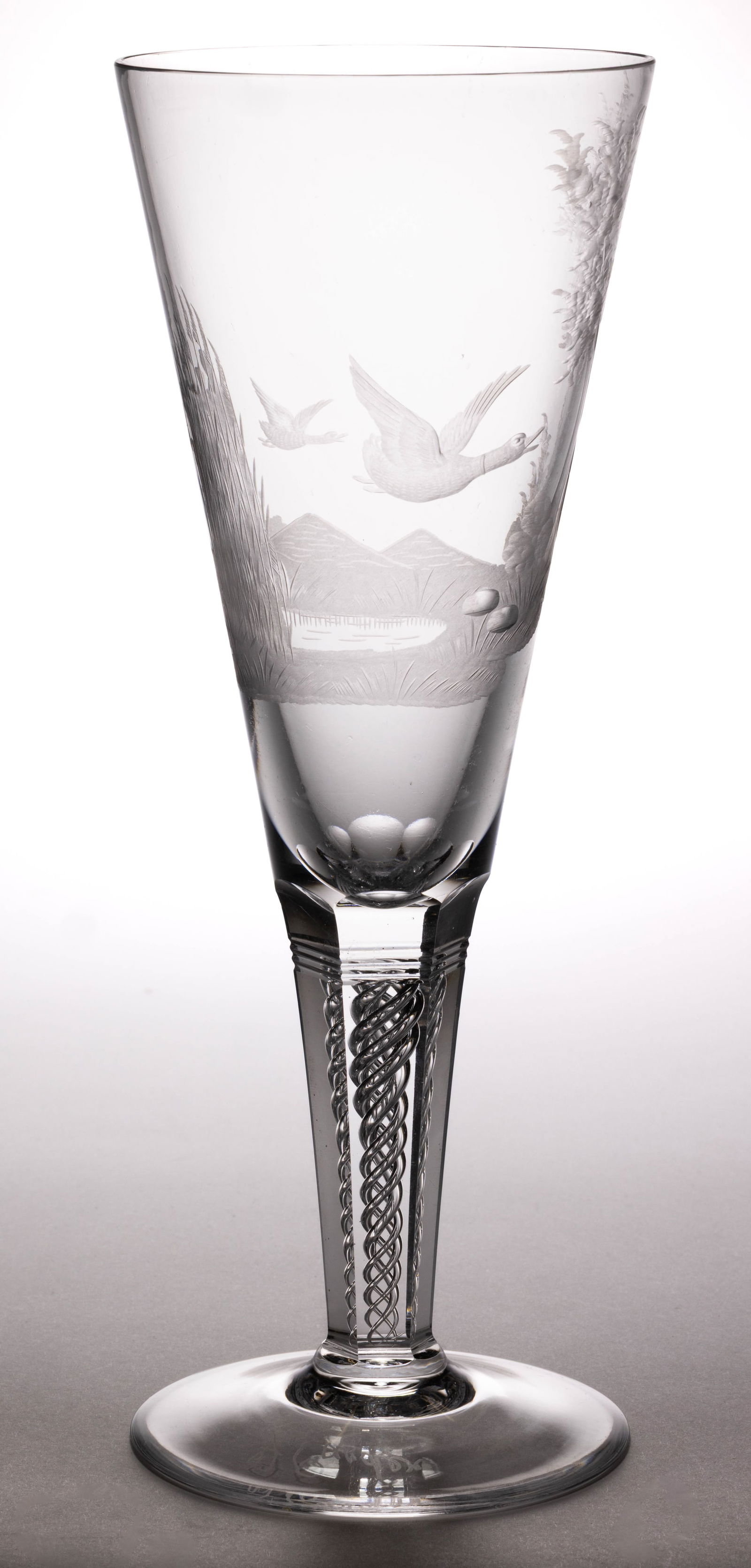 STEUBEN ENGRAVED CRYSTAL AND AIR-TWIST LARGE FLUTE GLASS (1 of 3)