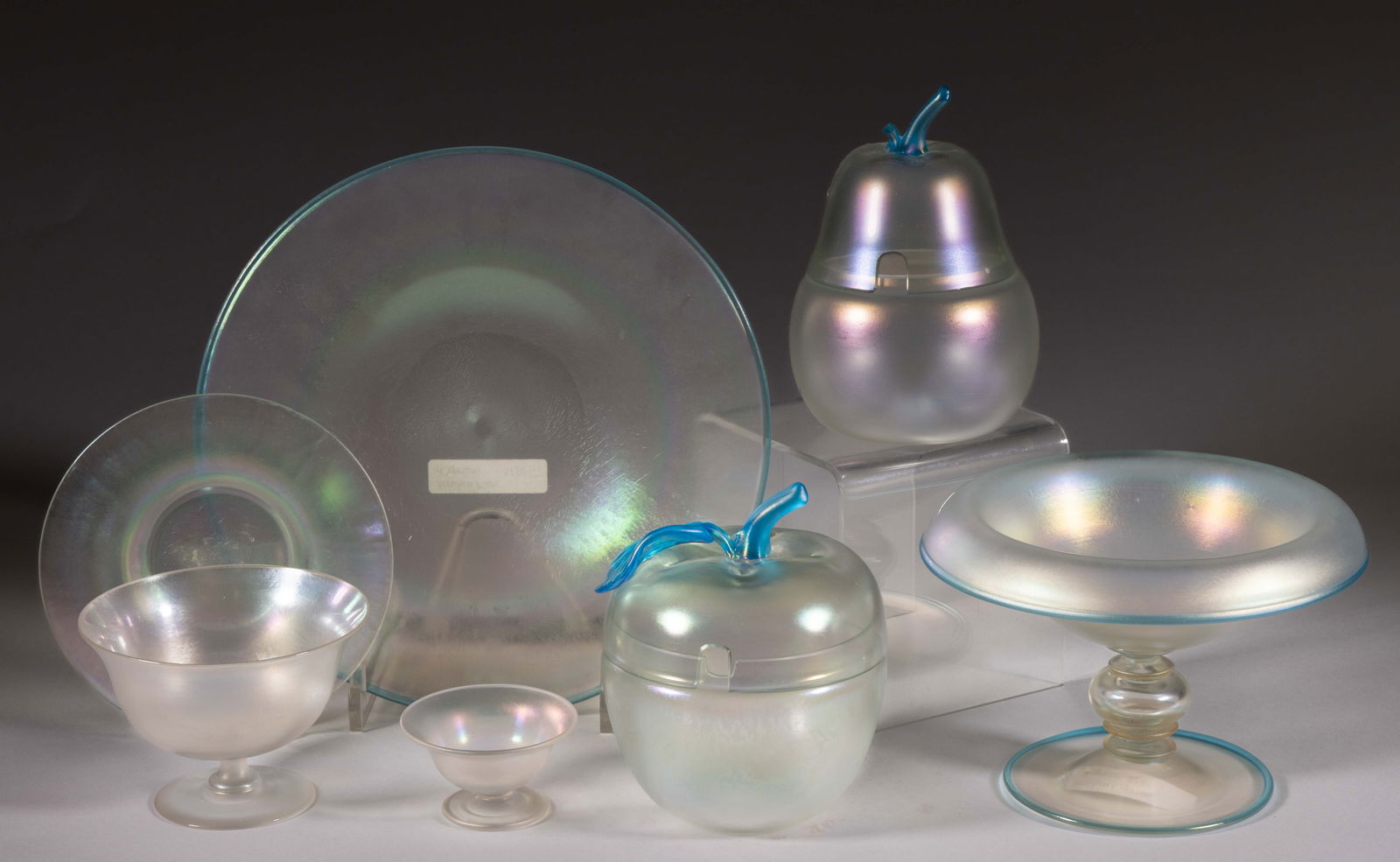 STEUBEN CYPRIAN IRIDESCENT ART GLASS ARTICLES, LOT OF FOUR (1 of 1)