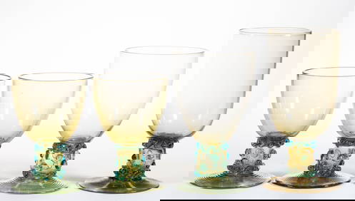 STEUBEN SHAPE 5067 ART GLASS ROEMER-TYPE DRINKING ARTICLES, LOT OF FOUR (1 of 1)