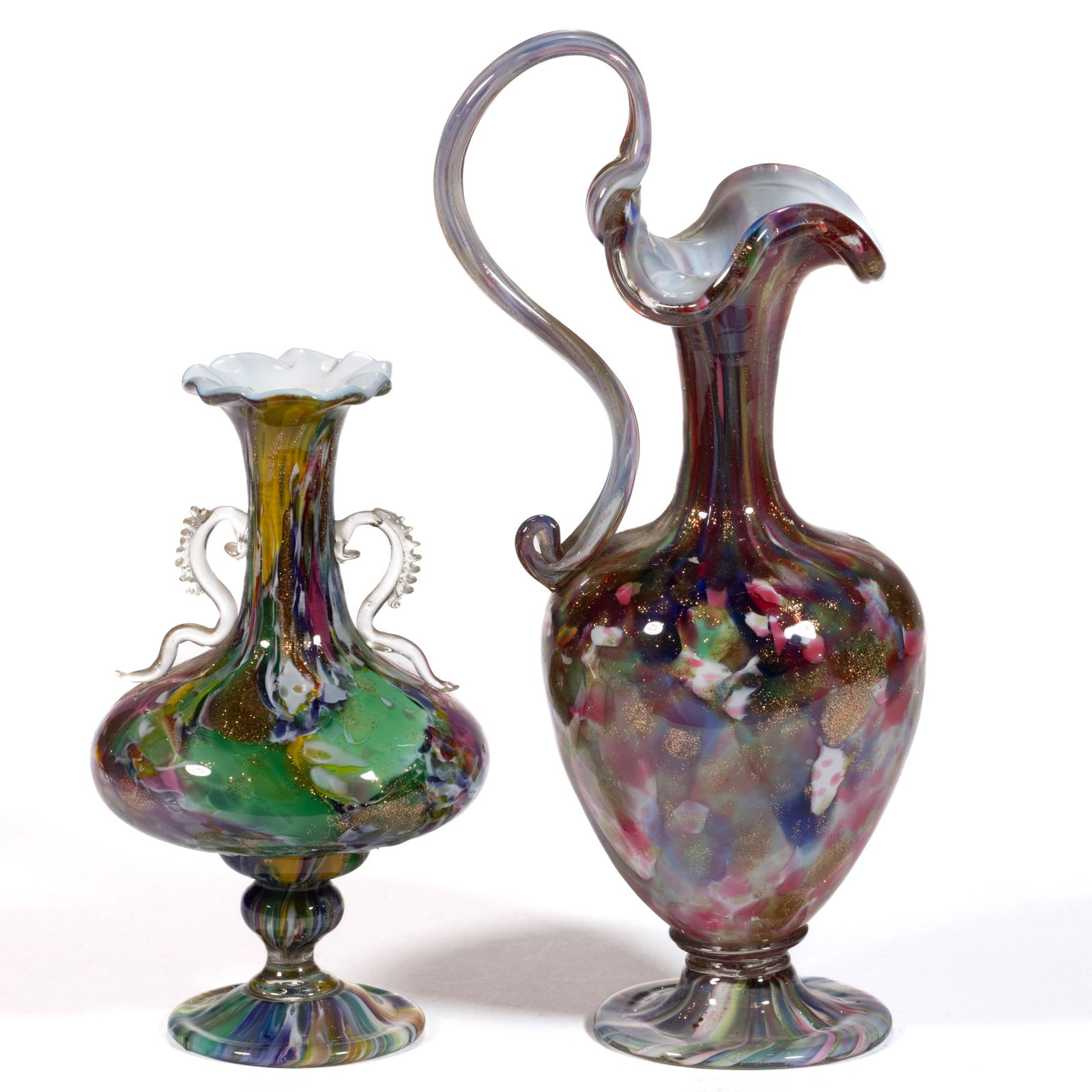 SALVIATI & C. VENETIAN / MURANO SPATTER GLASS ARTICLES, LOT OF TWO (1 of 2)