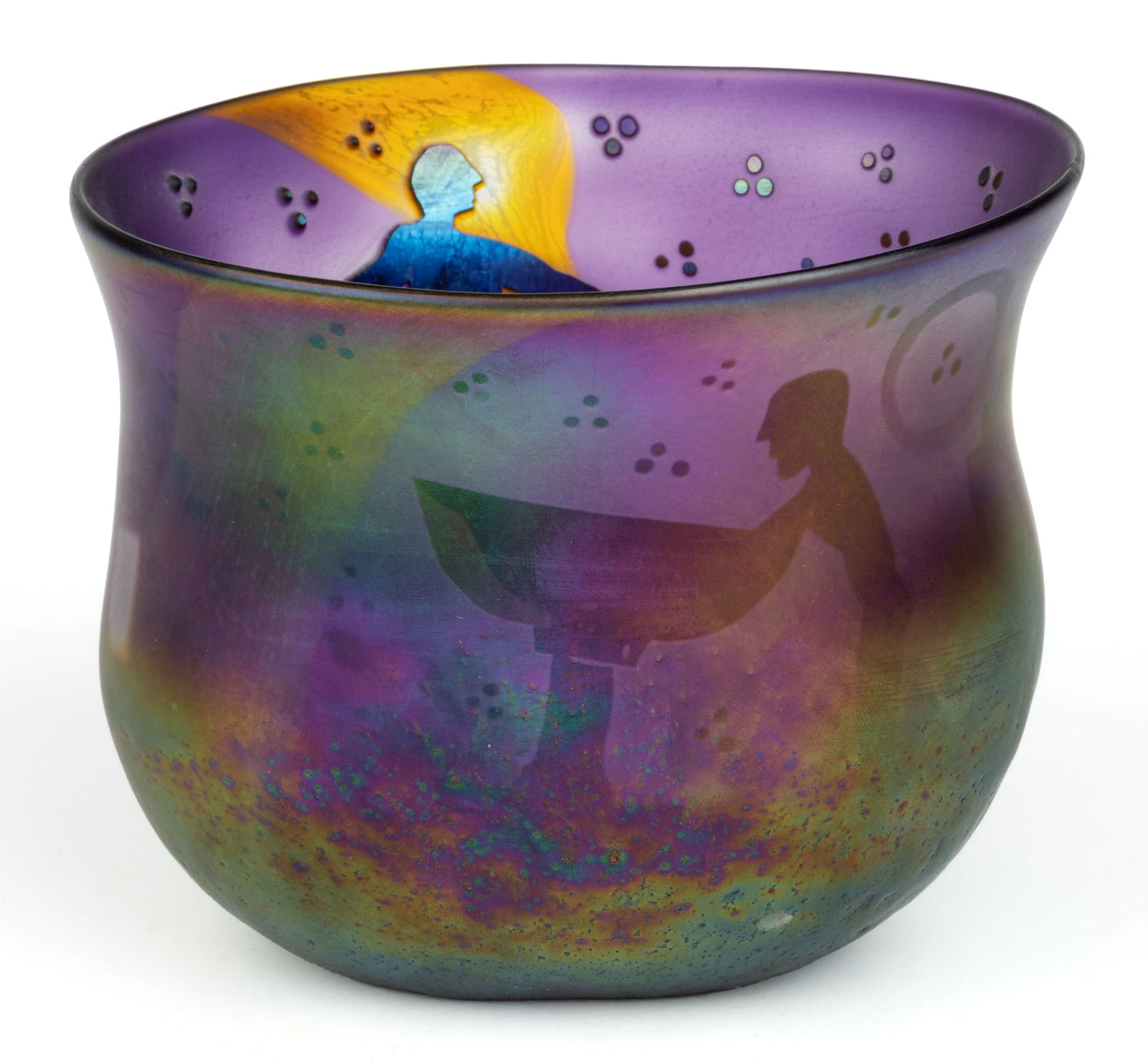 BERTIL VALLEIN (SWEDISH, B. 1939) BALANCING ACT SANDBLASTED STUDIO ART GLASS BOWL / VASE (1 of 5)