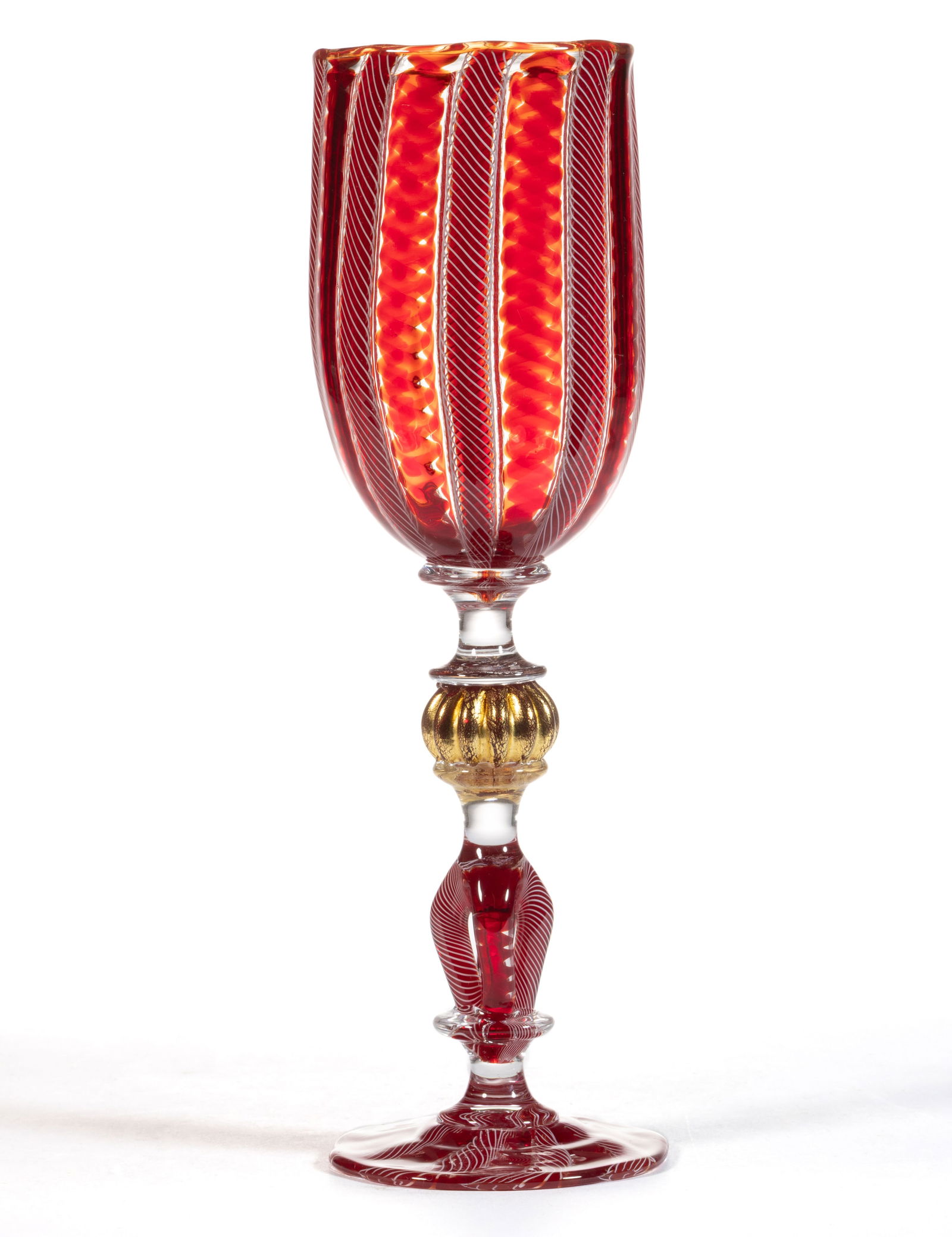 KEN PEIPER (AMERICAN, B. 1959) FILIGRANA STUDIO ART GLASS GOBLET (1 of 2)