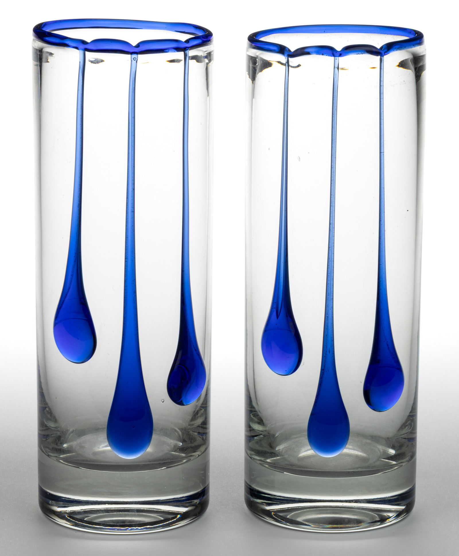 CARLO MORETTI (ITALY, 1934-2008) TEARDROP APPLIED DECORATED ART GLASS PAIR OF VASES (1 of 2)