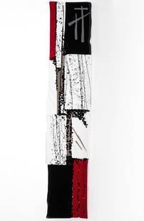 MARY PRICE (AMERICAN, XX/XXI) FUSED STUDIO ART GLASS WALL SCULPTURE: MARY PRICE (AMERICAN, XX/XXI) FUSED STUDIO ART GLASS WALL SCULPTURE, abstract rectangular wall sculpture featuring a variety of plaques fused together to create a full panel, signed to the backside, &