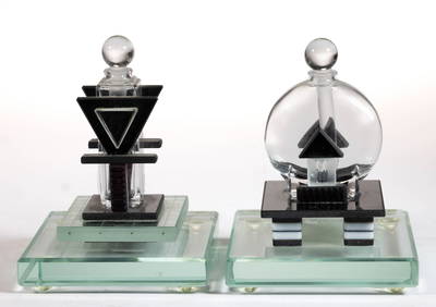 GEORGE PONZINI (AMERICAN, B. 1952) NEO-DECO STUDIO ART GLASS PERFUME BOTTLES, LOT OF TWO (1 of 3)