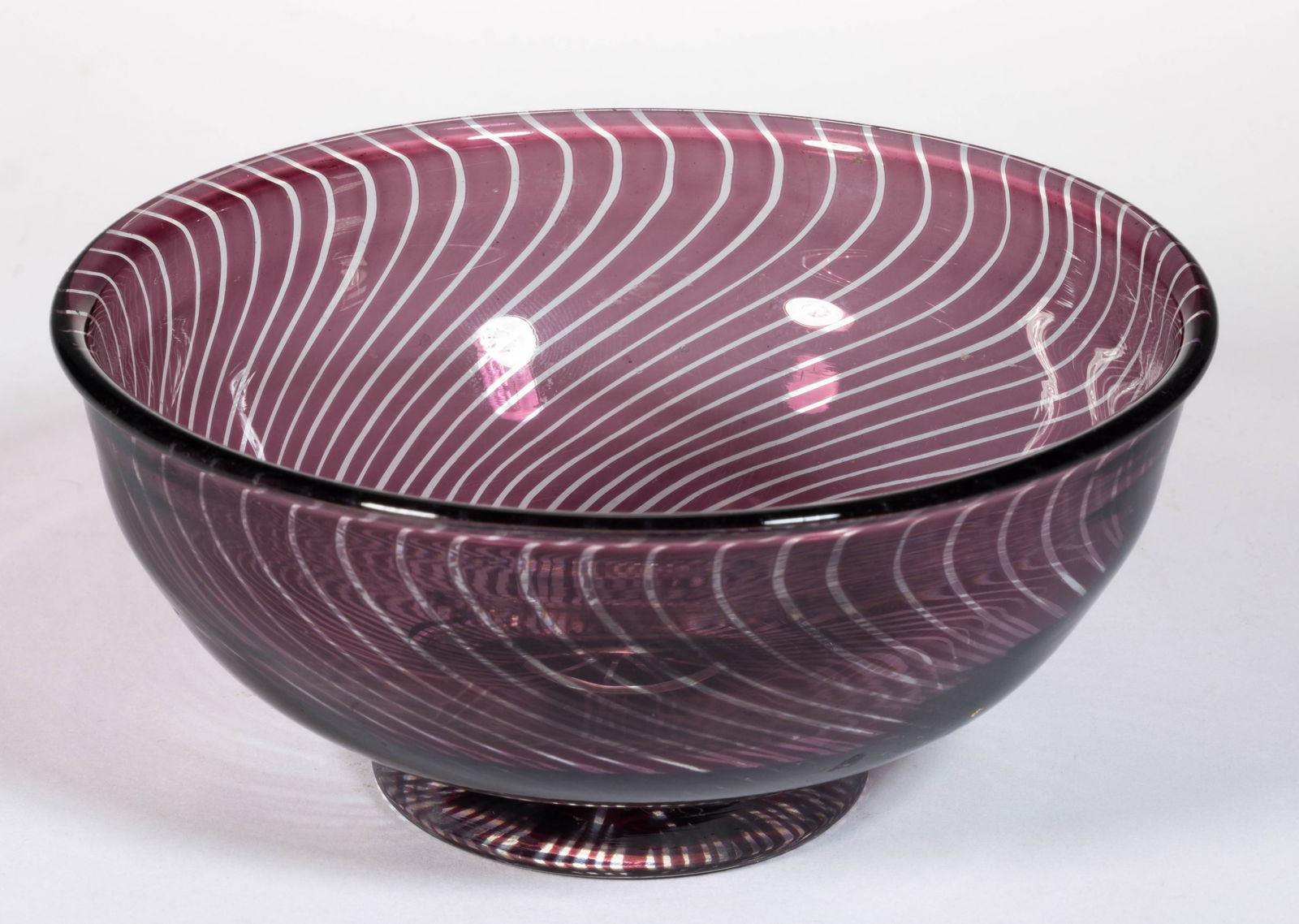 EDVARD NIELS TOVE HALD (SWEDISH, 1883-1980) SWIRLED GRAAL STUDIO ART GLASS FOOTED BOWL (1 of 3)