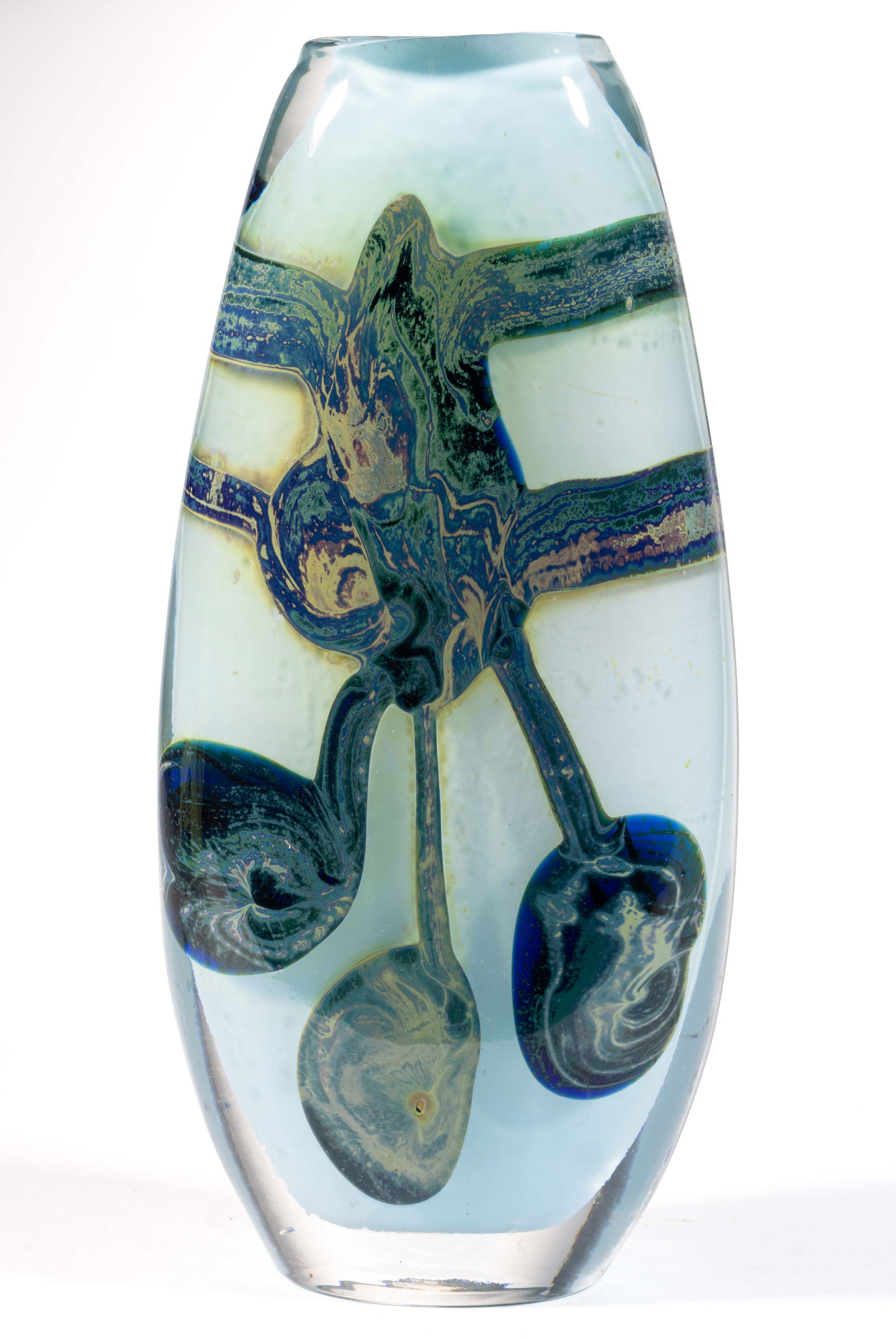 SAM HERMAN (ENGLISH, 1936-2020) MARBLED AND CASED STUDIO ART GLASS VASE (1 of 5)