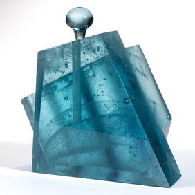BRENT MARSHALL (AMERICAN, XX/XXI) SANDBLASTED ABSTRACT STUDIO ART GLASS PERFUME (1 of 4)