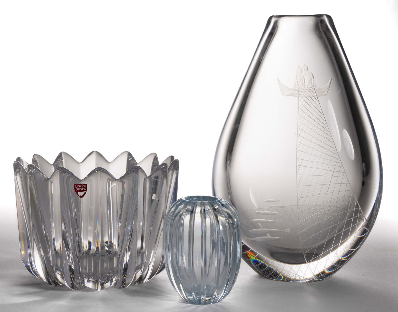 ORREFORS SWEDISH ART GLASS VASES, LOT OF THREE (1 of 1)