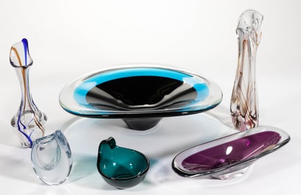 SCANDINAVIAN MID-CENTURY MODERN GLASS ARTICLES, LOF OF SIX