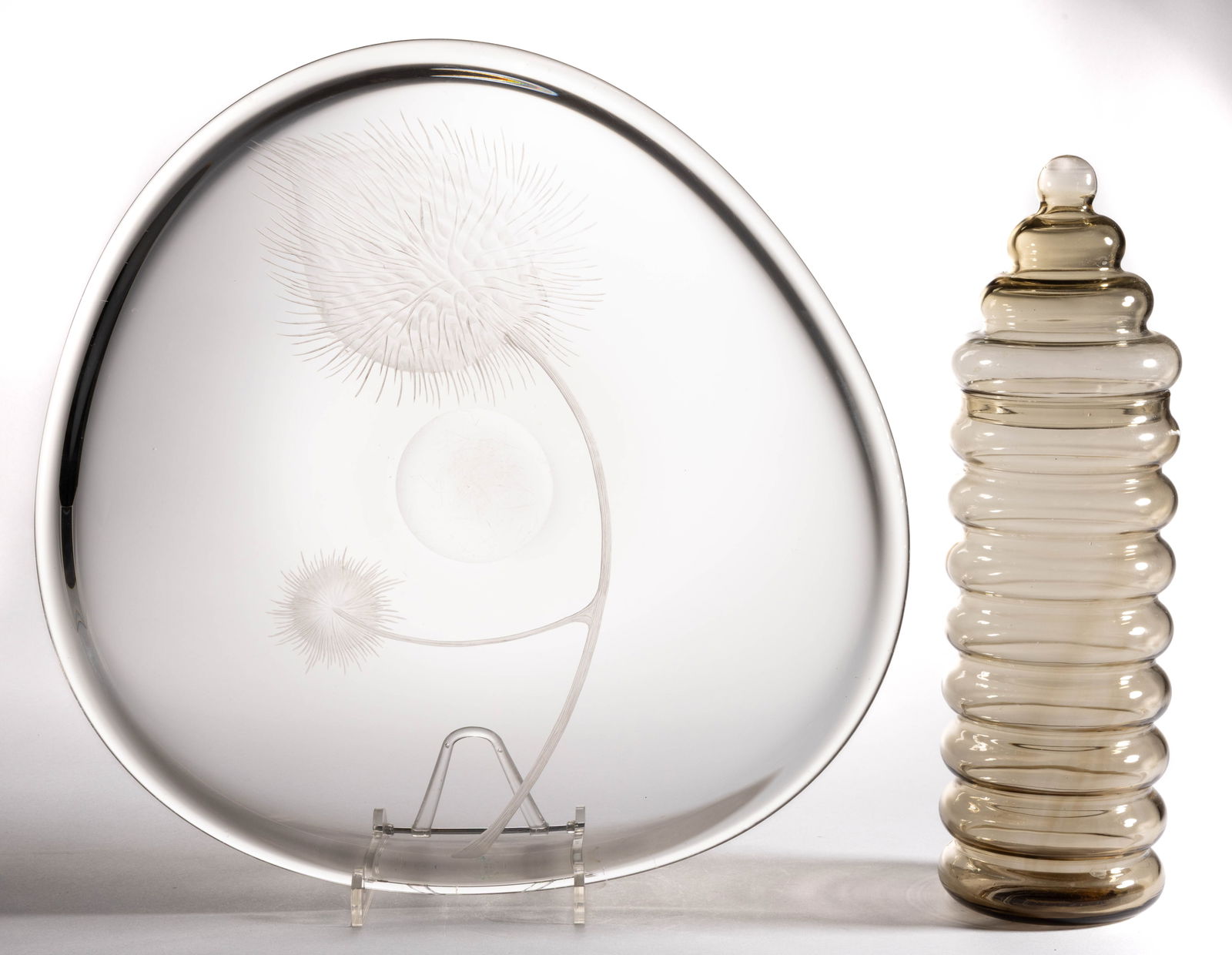 HOLMGAARD, DENMARK MID-CENTURY MODERN GLASS ARTICLES, LOT OF TWO (1 of 2)