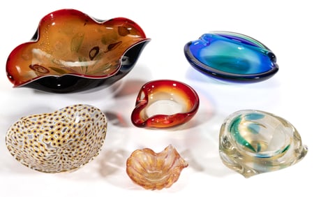 MURANO MID-CENTURY MODERN GLASS ARTICLES, LOT OF SIX