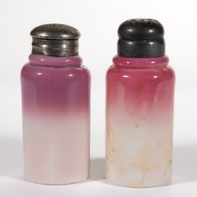 NEW ENGLAND PEACHBLOW ART GLASS PAIR OF SALT AND PEPPER SHAKERS