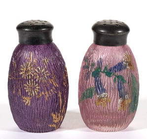 MT. WASHINGTON BARK ENAMEL DECORATED SALT AND PEPPER SHAKER