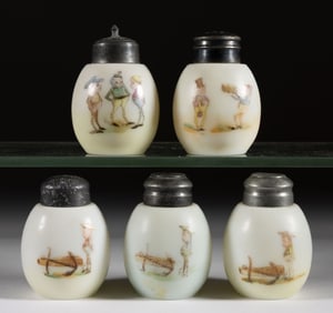 MT. WASHINGTON EGG - PALMER COX BROWNIE SALT AND PEPPER SHAKERS, LOT OF FIVE