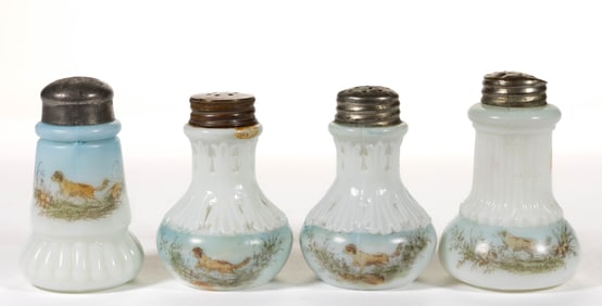 WAVE CREST DOG DECORATED SALT AND PEPPER SHAKERS, LOT OF FOUR