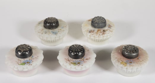 WAVE CREST SHASTA DAISY DECORATED OPAL SALT AND PEPPER SHAKERS, LOT OF FIVE