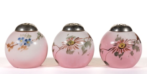 BUCKEYE ATTRIBUTED EGG-LIKE SALT AND PEPPER SHAKERS, LOT OF THREE