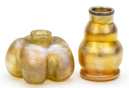 TIFFANY STUDIOS GOLDEN IRIDESCENT ART GLASS ARTICLES, LOT OF TWO