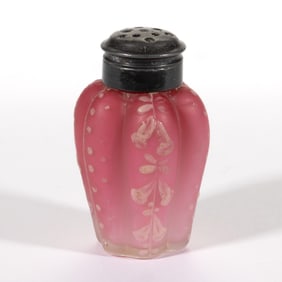 WEBB ATTRIBUTED LOBED SPRIG CASED PEACHBLOW GLASS SALT SHAKER