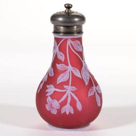 ENGLISH CAMEO FLORAL ART GLASS SALT SHAKER